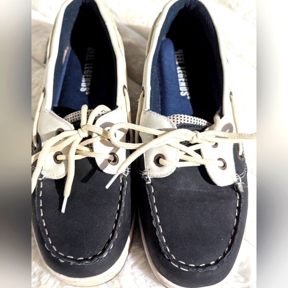 Women's Navy and White Boat Shoes
